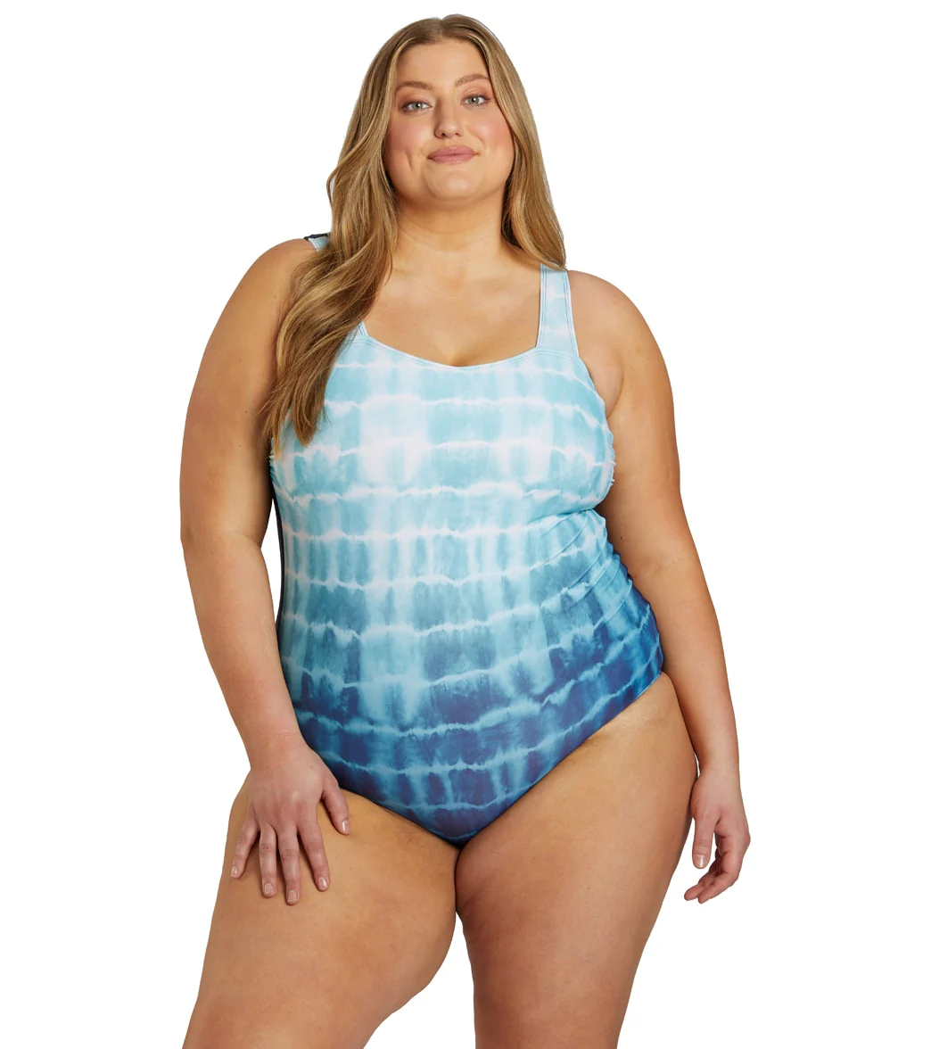 Sporti Plus Size Shibori Moderate Printed Ombre Sweetheart One Piece Swimsuit - Image 5