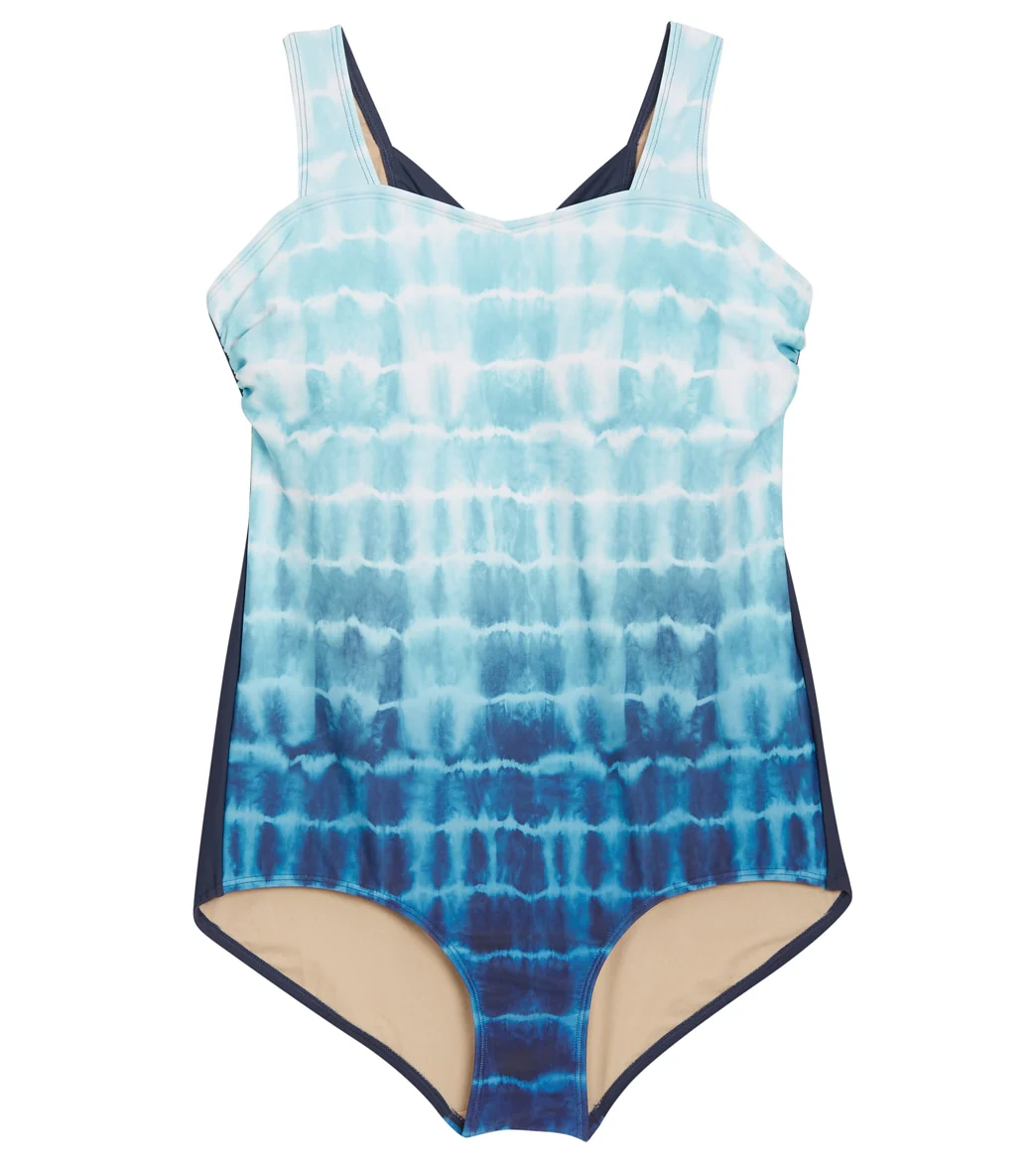 Sporti Plus Size Shibori Moderate Printed Ombre Sweetheart One Piece Swimsuit - Image 6