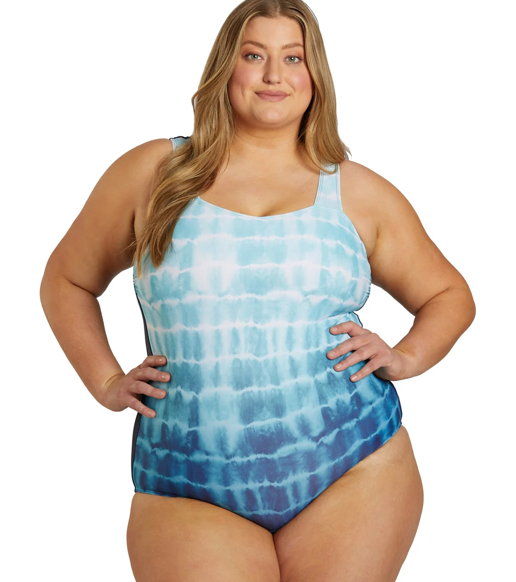 Sporti Plus Size Shibori Moderate Printed Ombre Sweetheart One Piece Swimsuit - Image 8