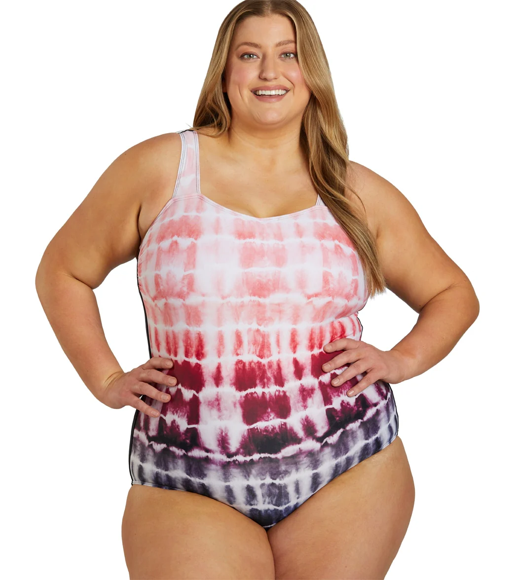 Sporti Plus Size Shibori Moderate Printed Ombre Sweetheart One Piece Swimsuit - Image 9