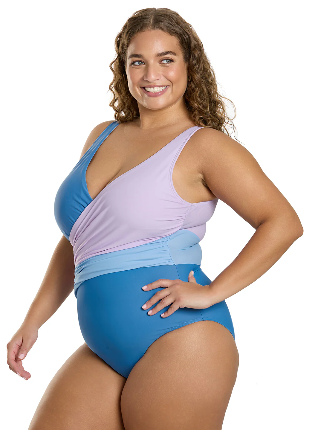 Sporti Plus Size Starlet Colorblock Tummy Control Wrap One Piece Swimsuit - Image 6
