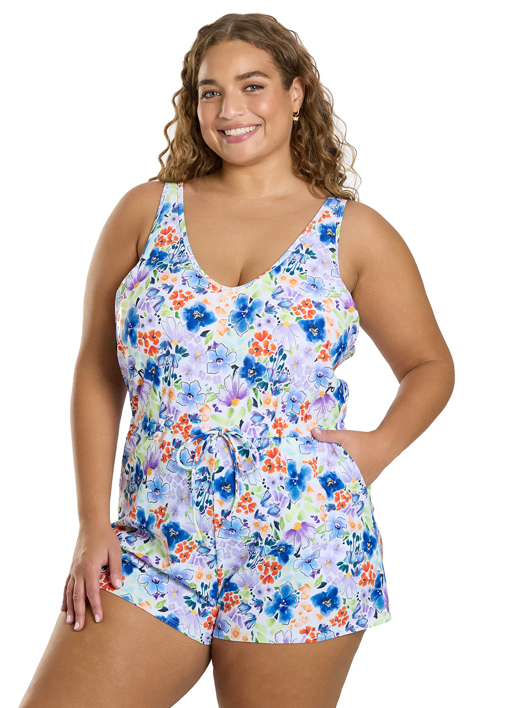 Sporti Plus Size Starlet Printed Tummy Control Swim Romper - Image 2