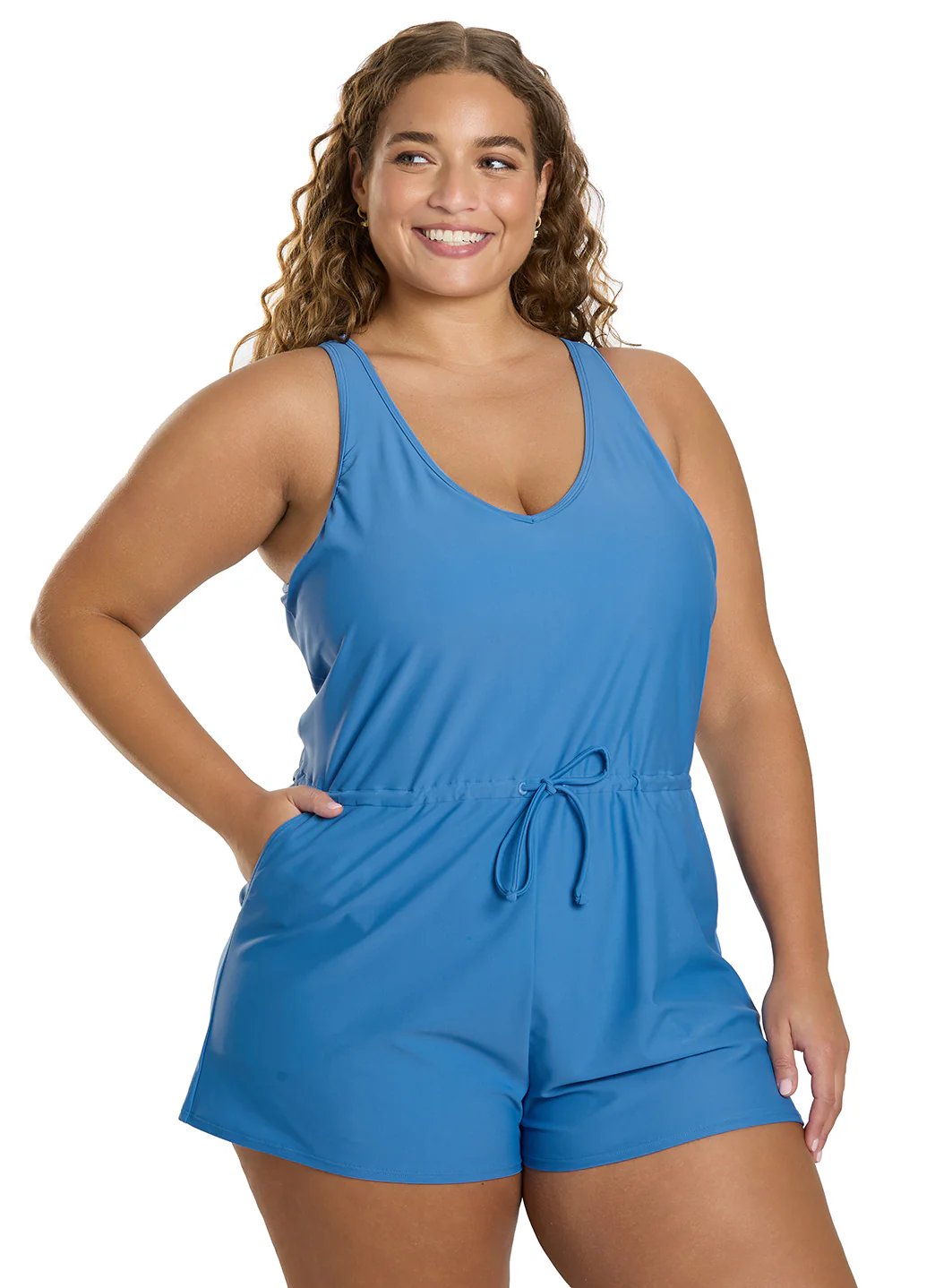 Sporti Plus Size Starlet Solid Tummy Control Swim Romper - Image 2