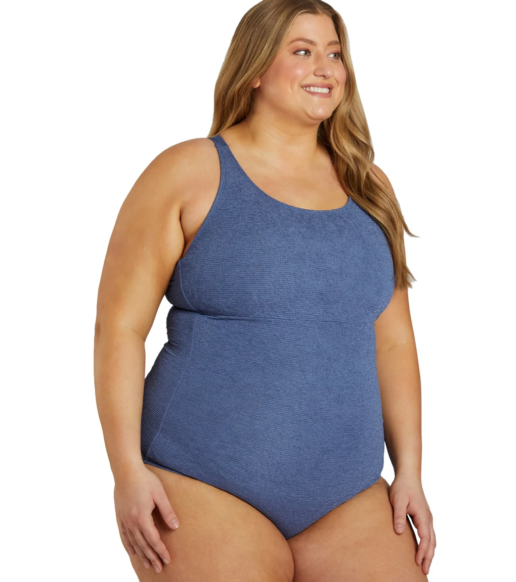 Sporti Plus Size Textured Chlorine Resistant High Neck One Piece Slimsuit - Image 10
