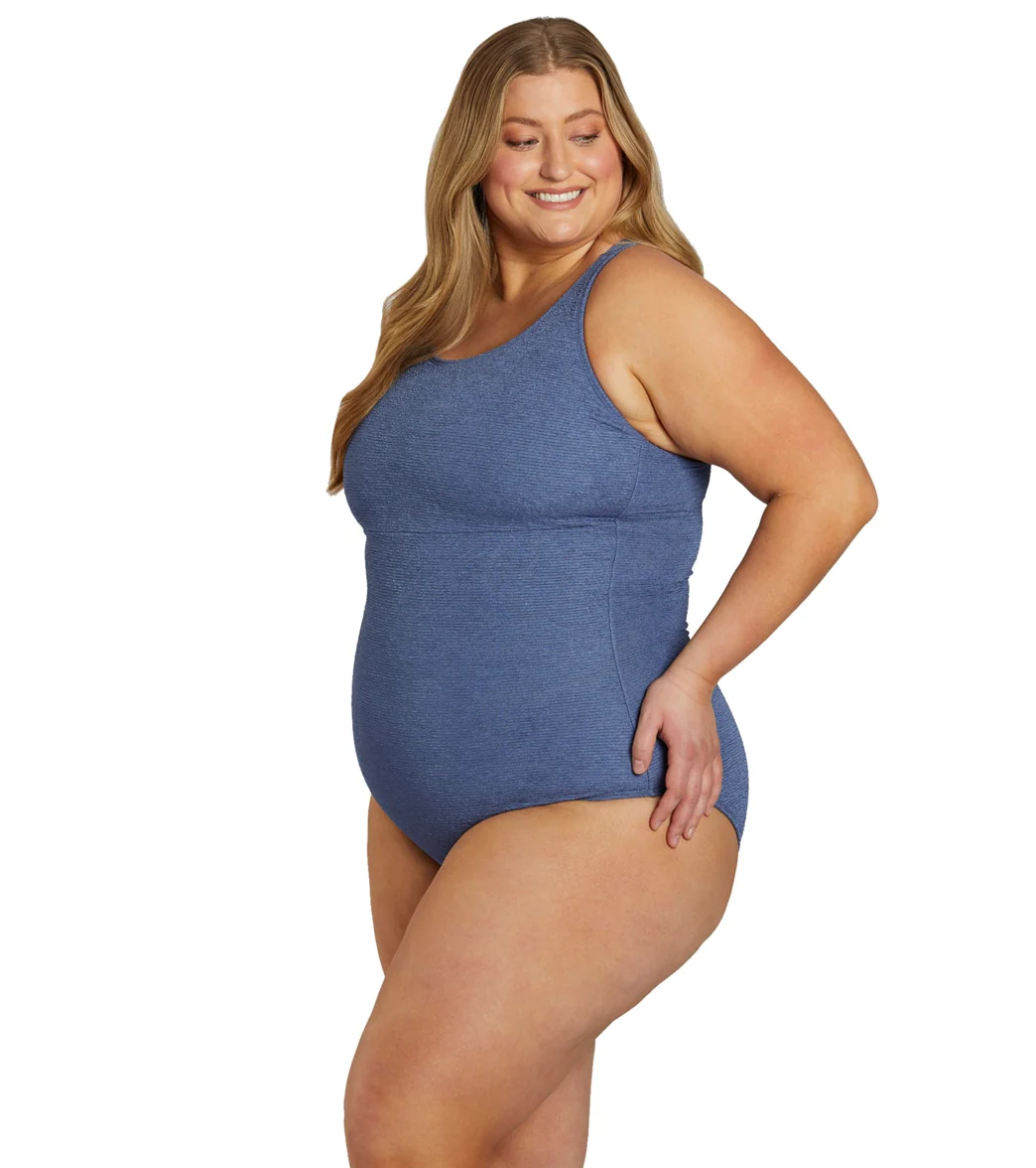 Sporti Plus Size Textured Chlorine Resistant High Neck One Piece Slimsuit - Image 11