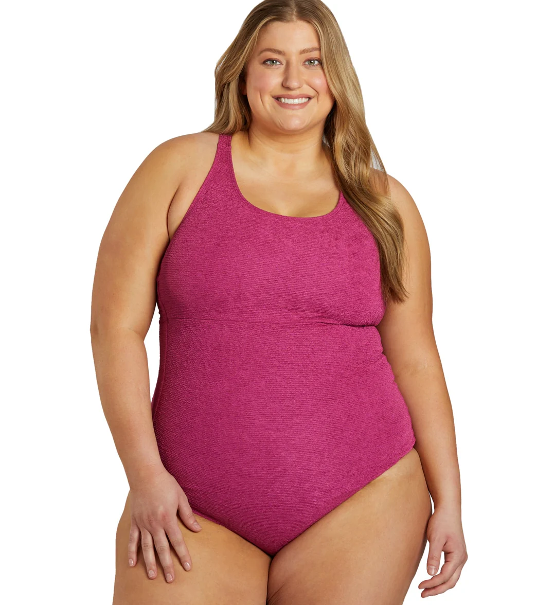 Sporti Plus Size Textured Chlorine Resistant High Neck One Piece Slimsuit - Image 2