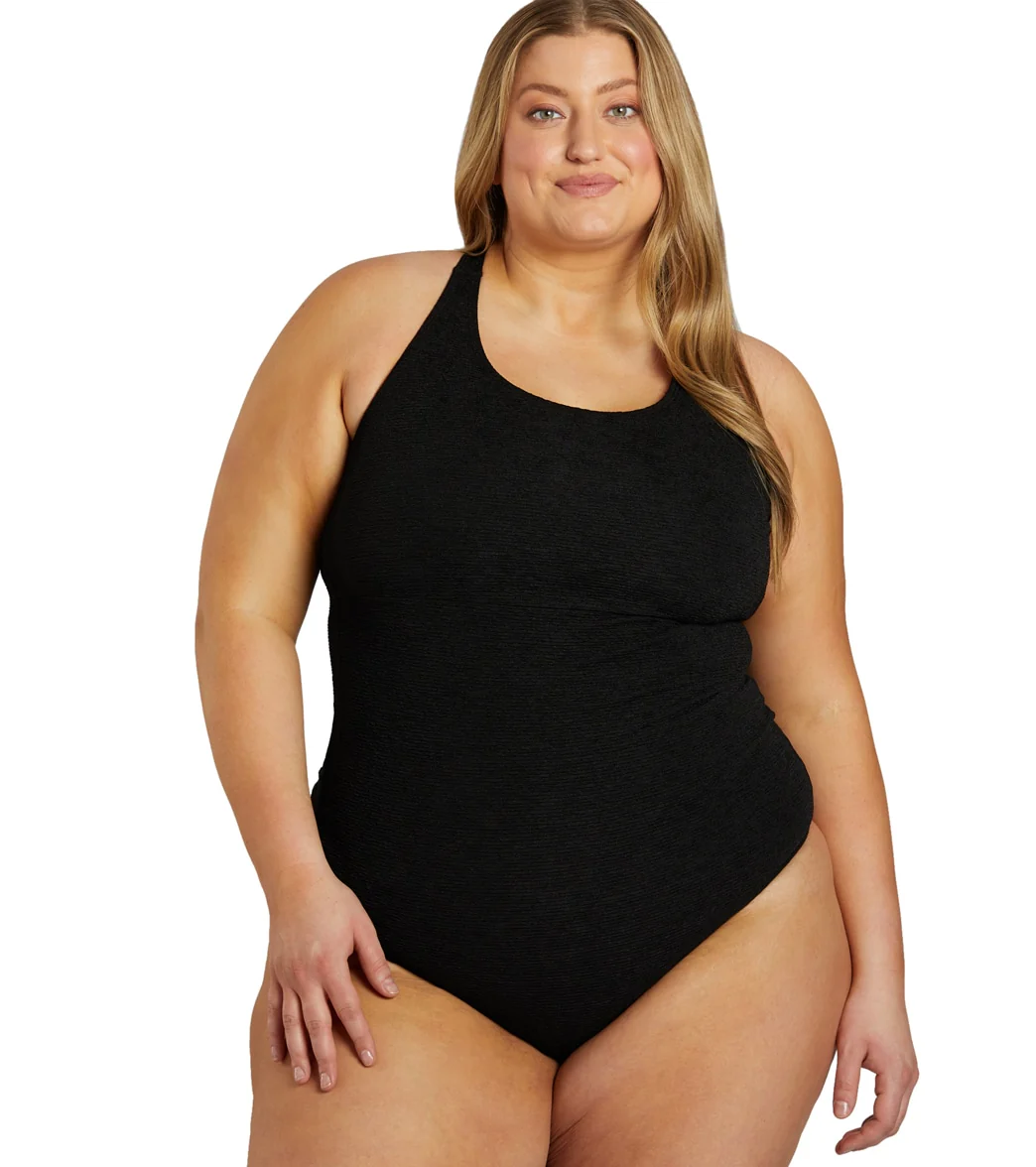 Sporti Plus Size Textured Chlorine Resistant High Neck One Piece Slimsuit - Image 23