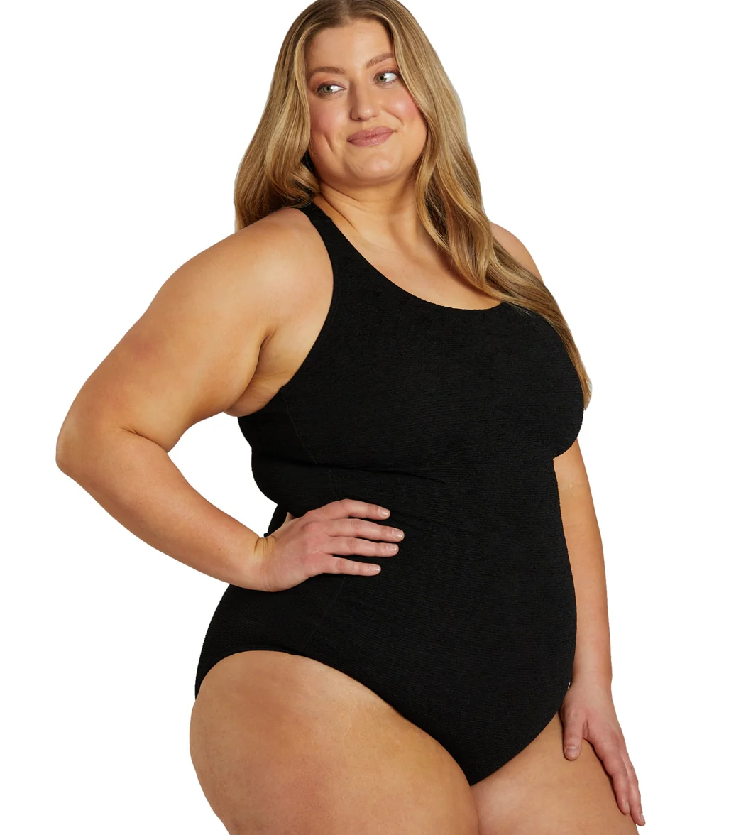 Sporti Plus Size Textured Chlorine Resistant High Neck One Piece Slimsuit - Image 24