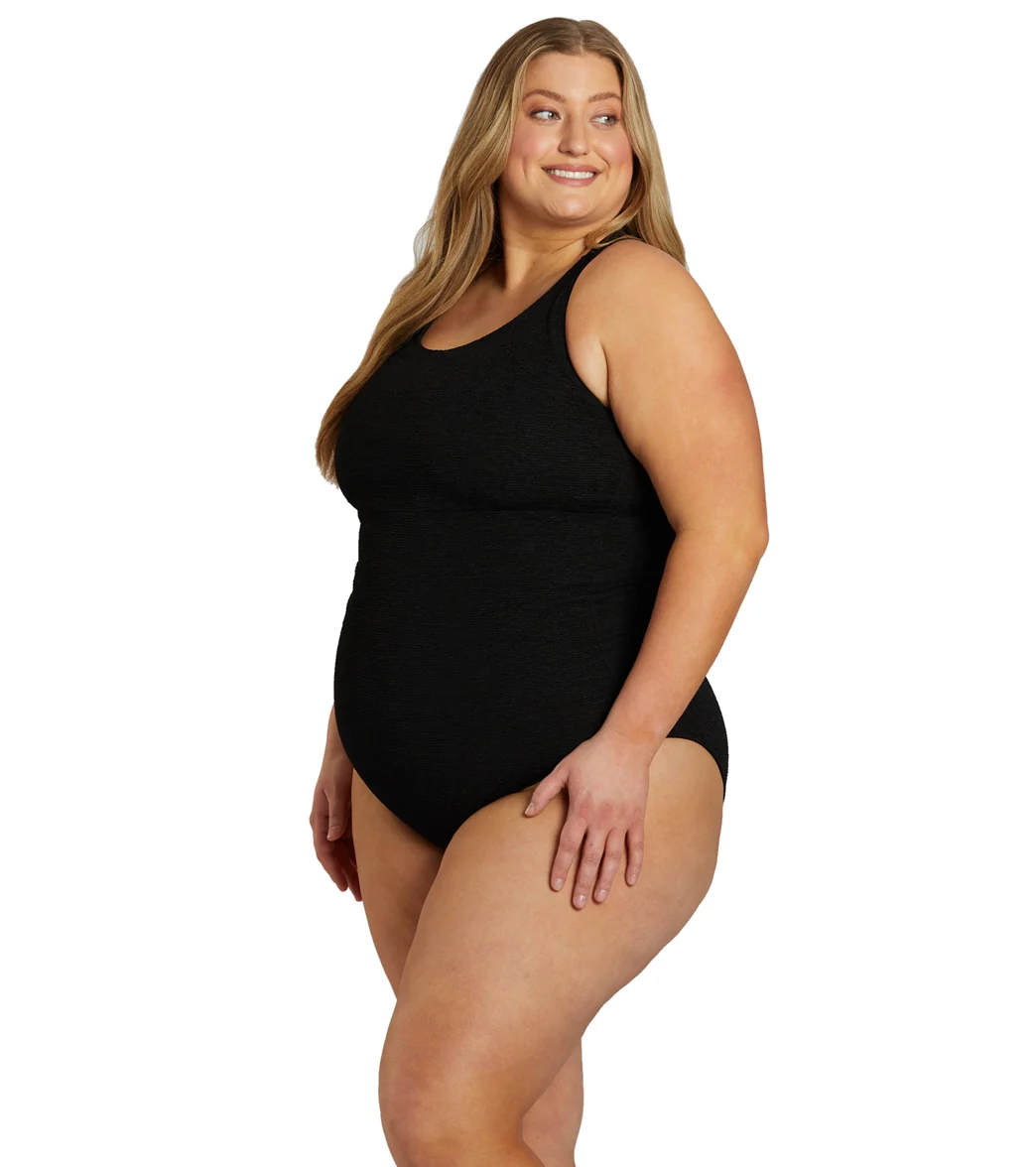 Sporti Plus Size Textured Chlorine Resistant High Neck One Piece Slimsuit - Image 25