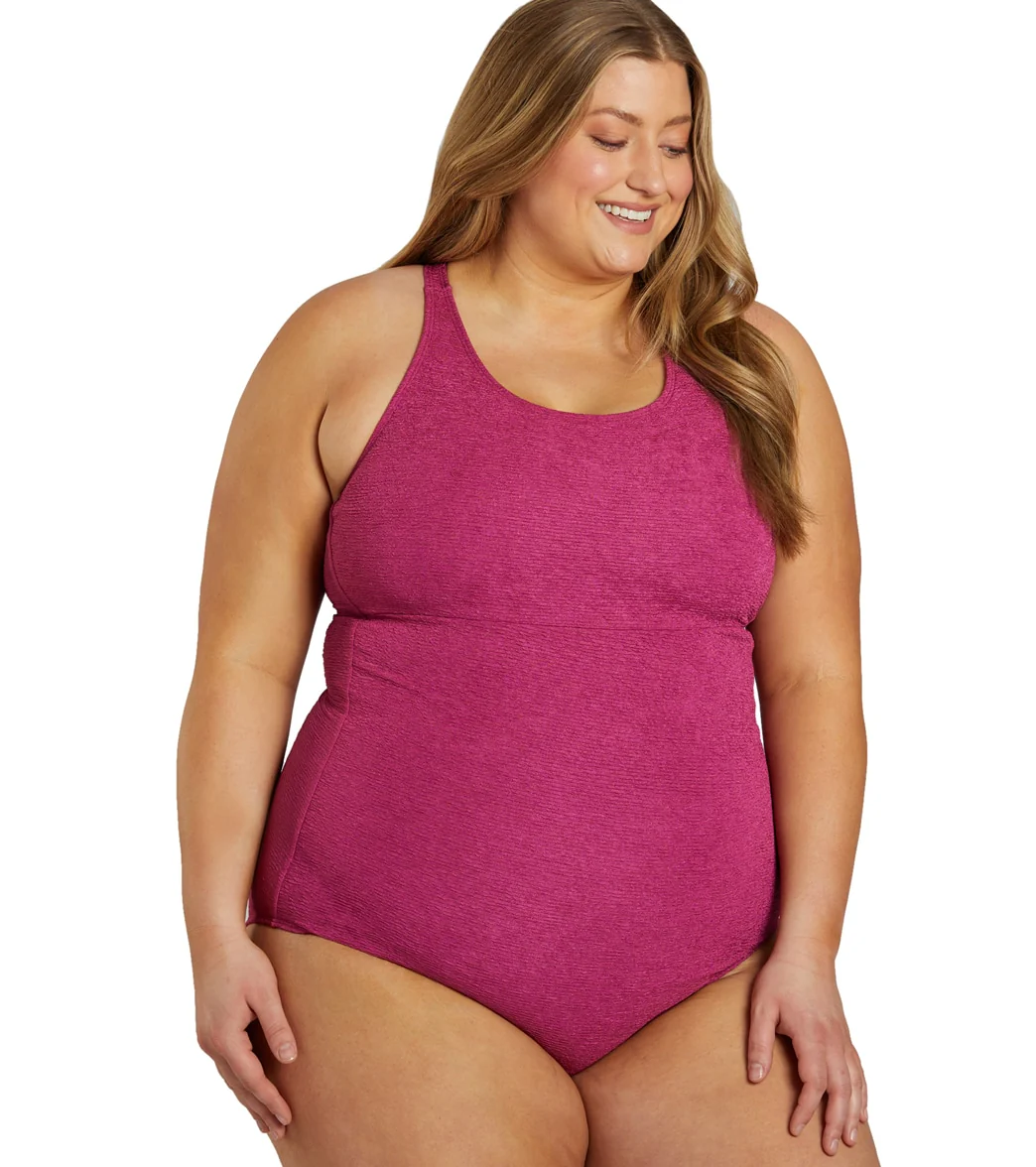 Sporti Plus Size Textured Chlorine Resistant High Neck One Piece Slimsuit - Image 3