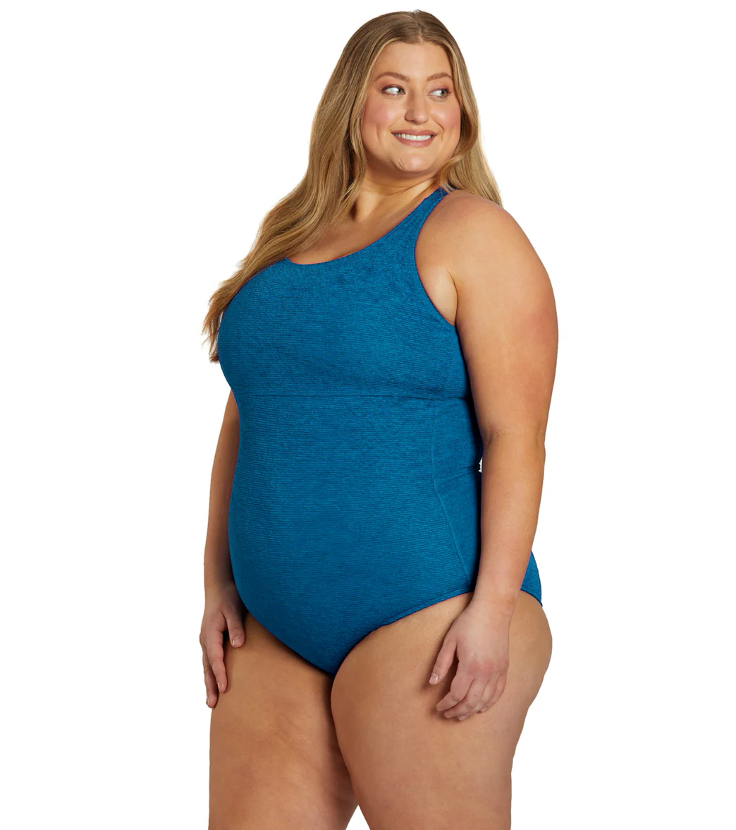 Sporti Plus Size Textured Chlorine Resistant High Neck One Piece Slimsuit - Image 33