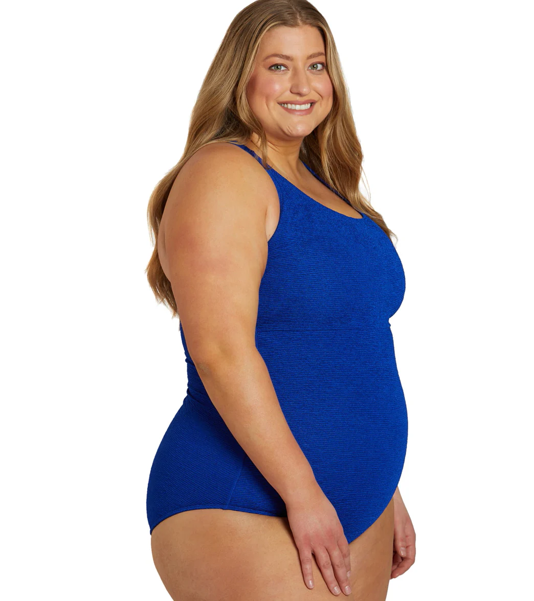 Sporti Plus Size Textured Chlorine Resistant High Neck One Piece Slimsuit - Image 39