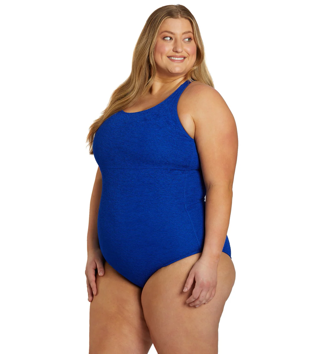 Sporti Plus Size Textured Chlorine Resistant High Neck One Piece Slimsuit - Image 40