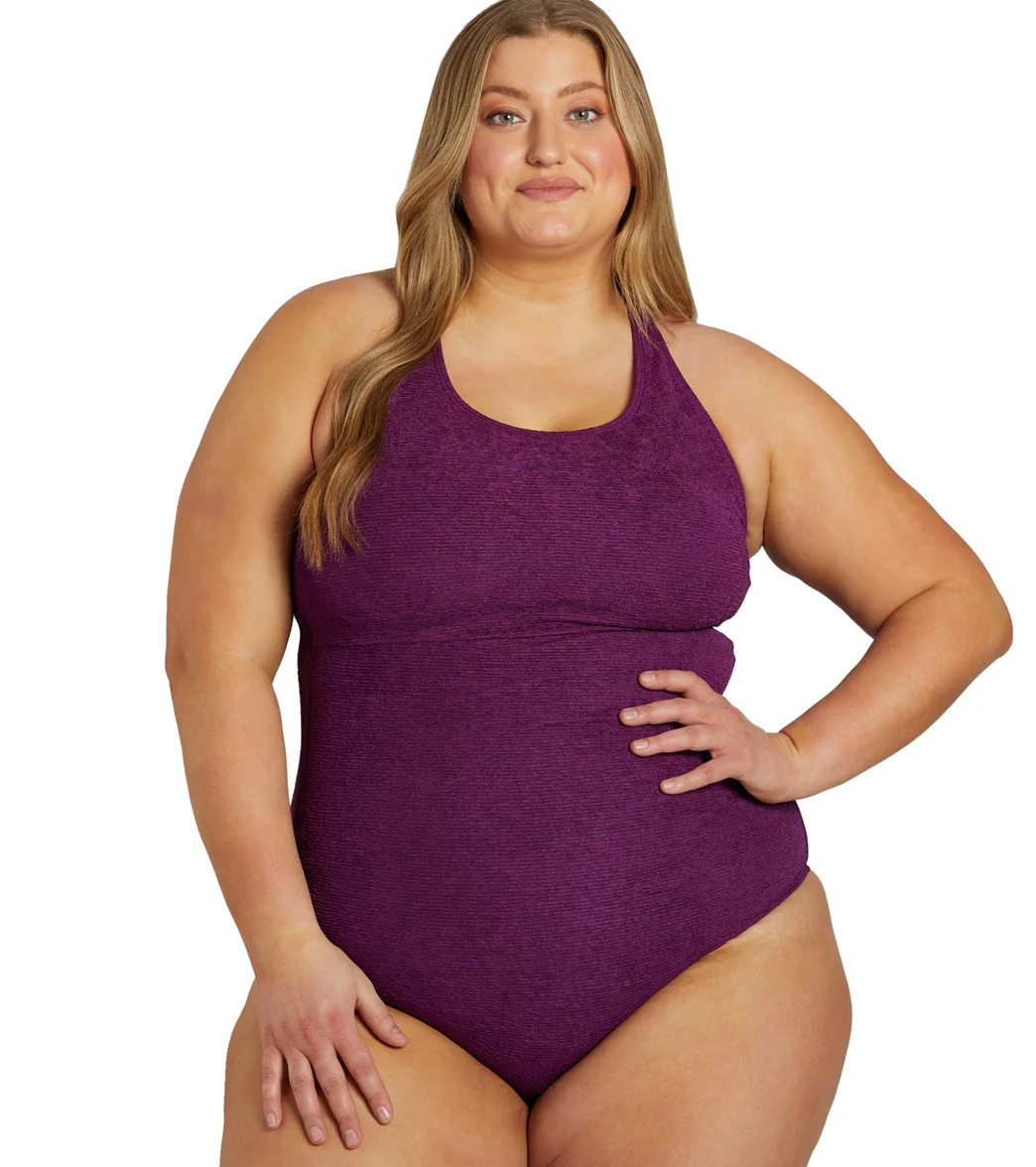 Sporti Plus Size Textured Chlorine Resistant High Neck One Piece Slimsuit - Image 45