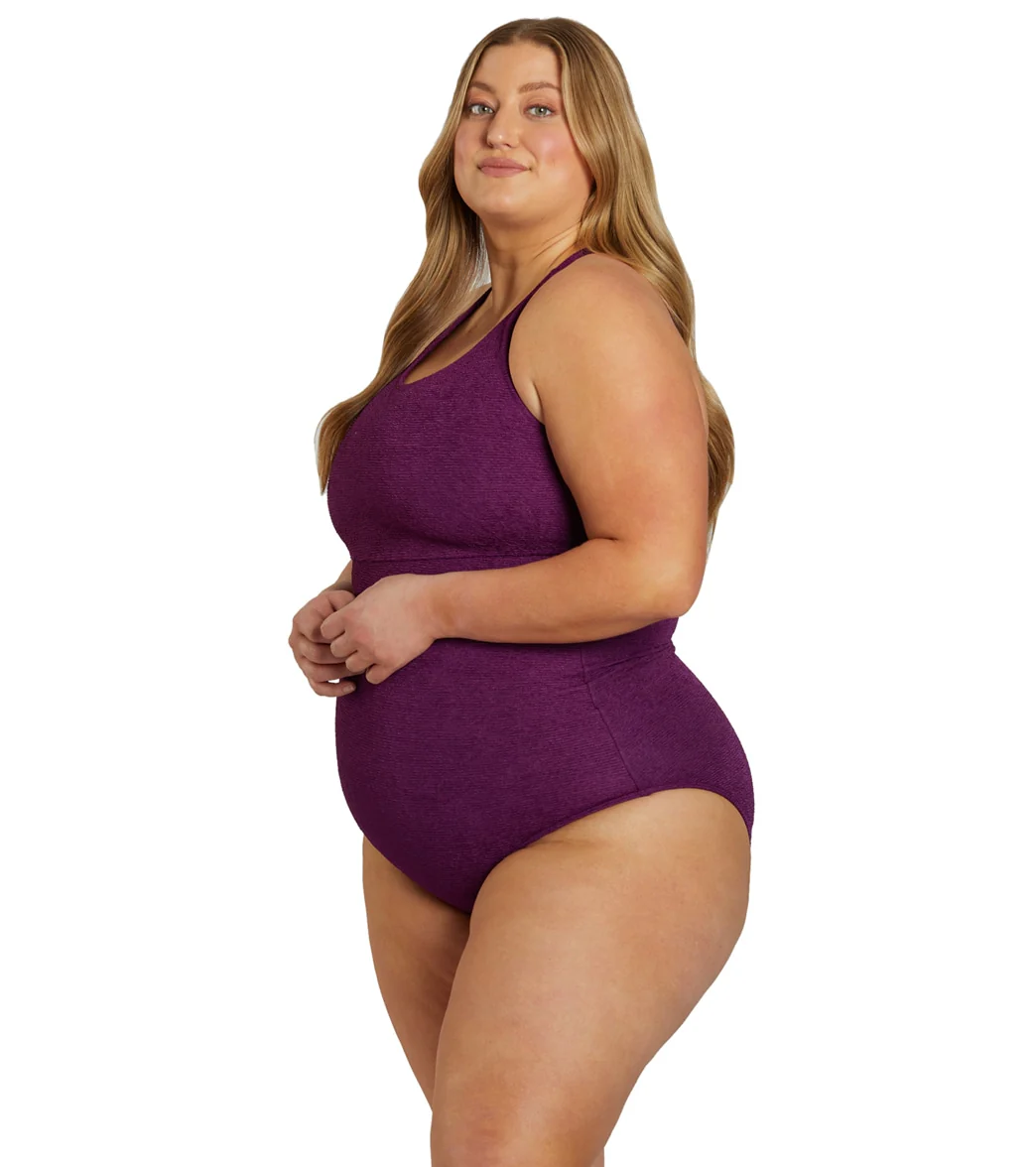 Sporti Plus Size Textured Chlorine Resistant High Neck One Piece Slimsuit - Image 47