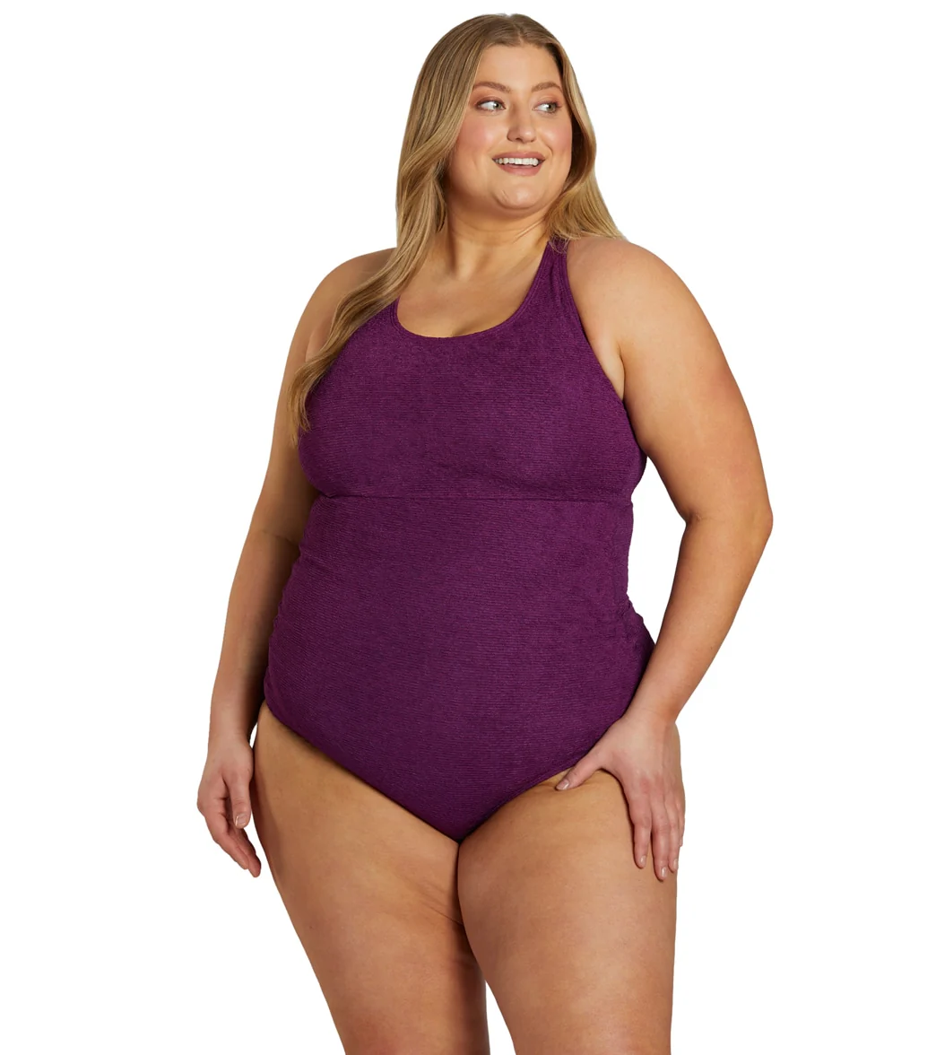 Sporti Plus Size Textured Chlorine Resistant High Neck One Piece Slimsuit - Image 49