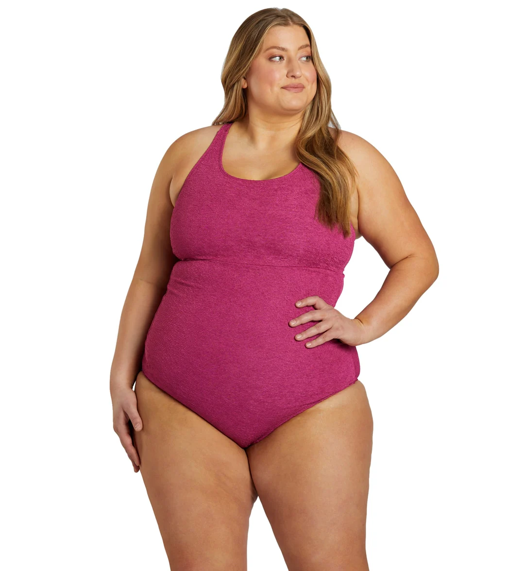 Sporti Plus Size Textured Chlorine Resistant High Neck One Piece Slimsuit - Image 6