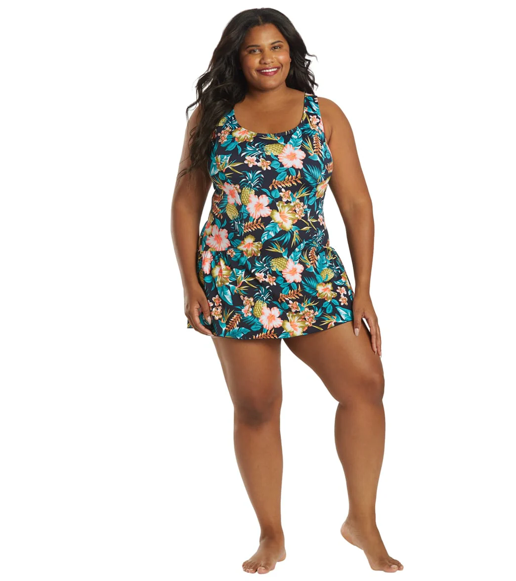Sporti Plus Size Tropical Floral Swim Dress - Image 4