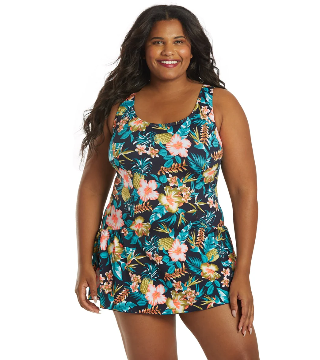 Sporti Plus Size Tropical Floral Swim Dress - Image 8