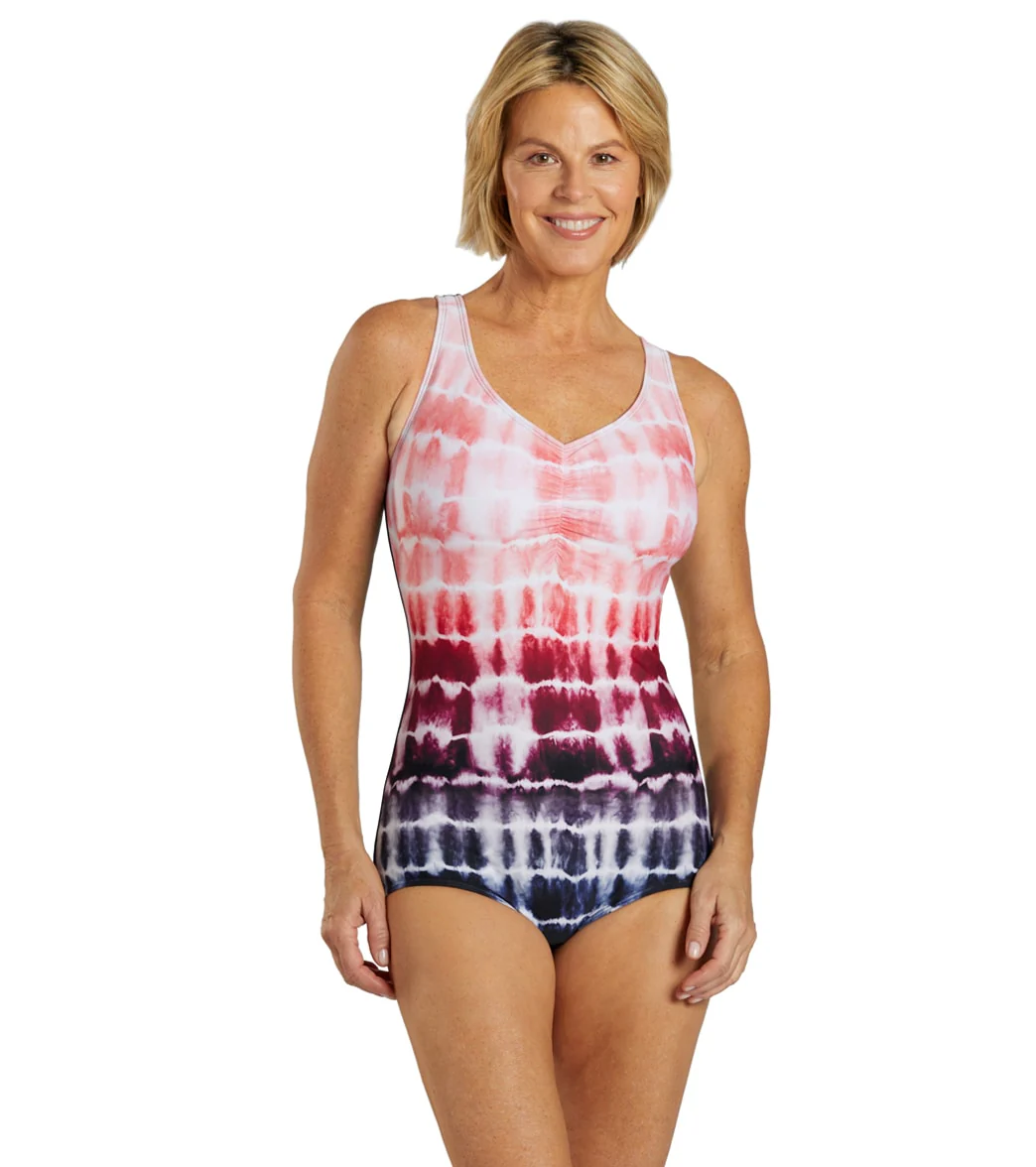 Sporti Shibori Conservative Printed Ombre Girl Leg One Piece Swimsuit - Image 7