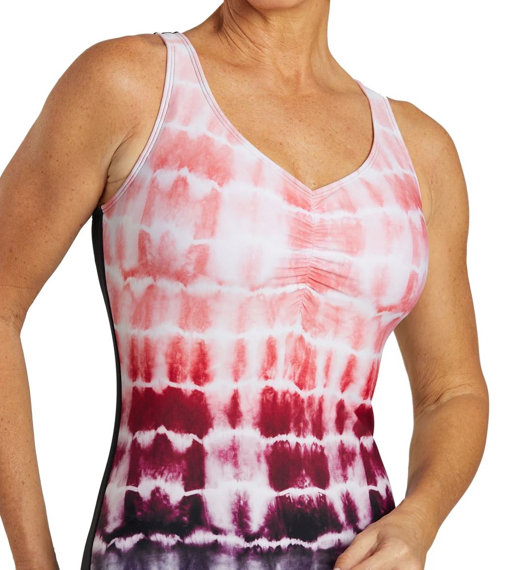 Sporti Shibori Conservative Printed Ombre Girl Leg One Piece Swimsuit - Image 8