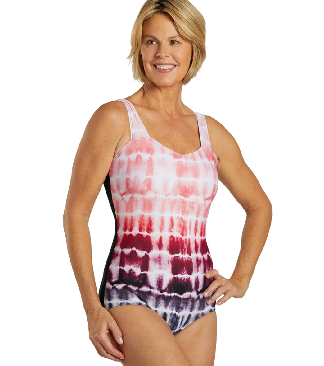 Sporti Shibori Moderate Printed Ombre Sweetheart One Piece Swimsuit - Image 3