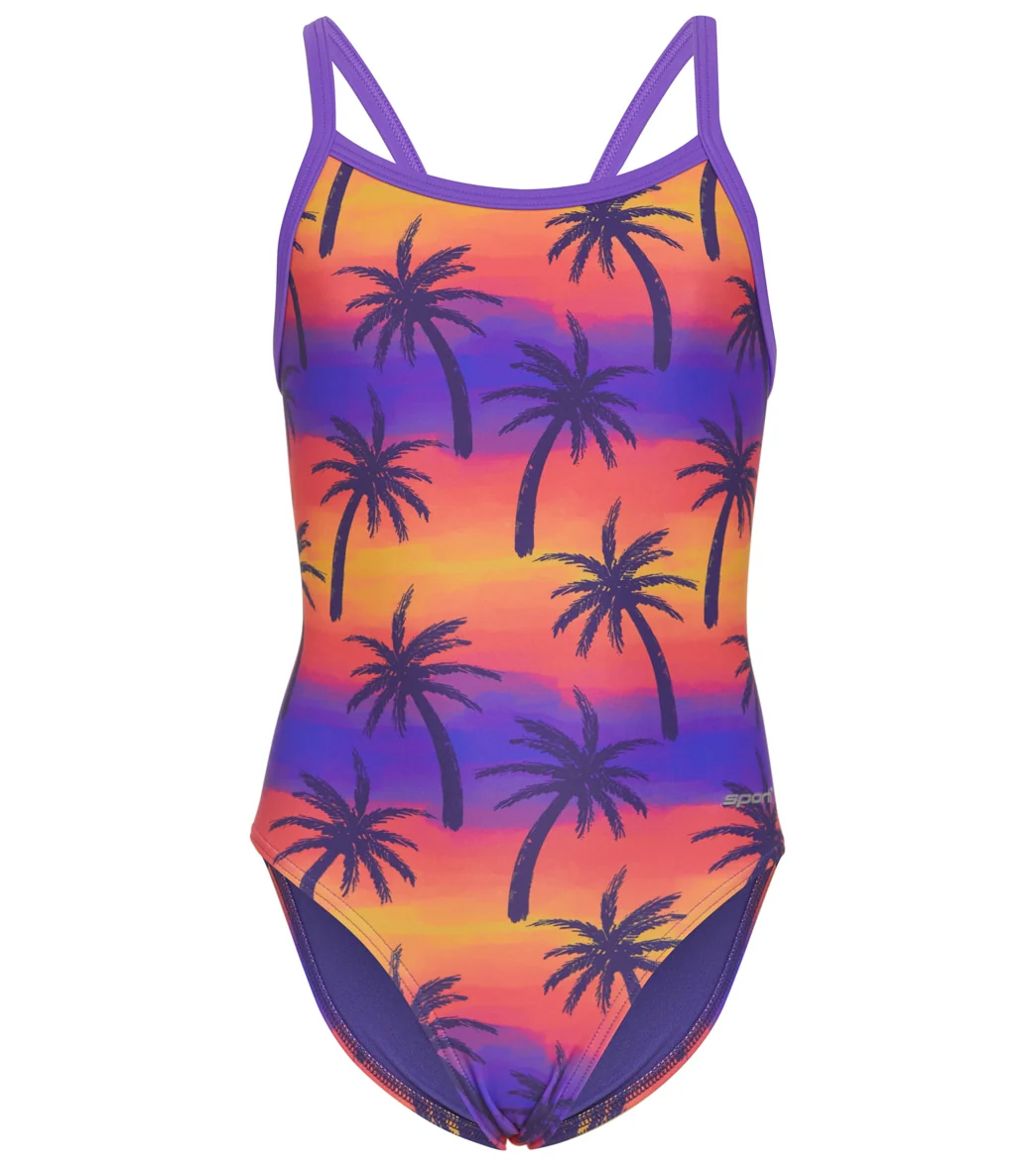 Sporti Sunset Palm Thin Strap One Piece Swimsuit Youth (22-28) - Image 4