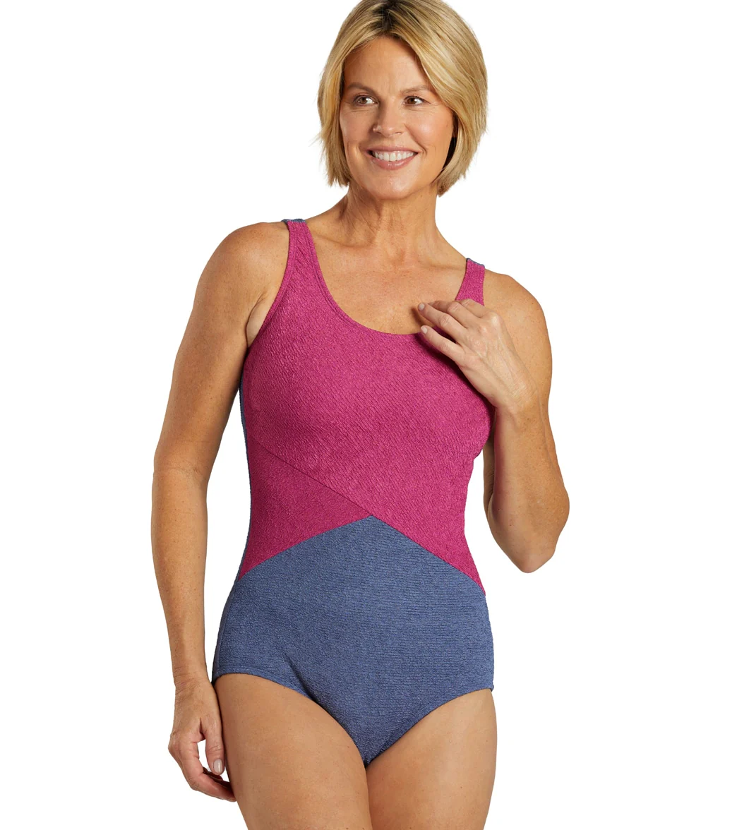 Sporti Textured Chlorine Resistance Asymmetric Colorblock One Piece Slimsuit - Image 18