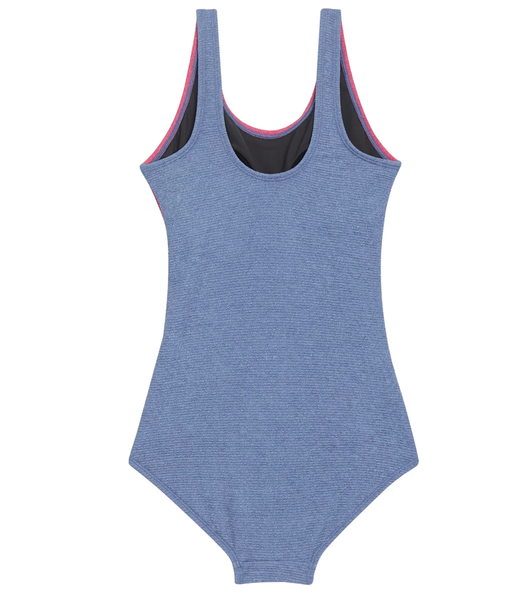 Sporti Textured Chlorine Resistance Asymmetric Colorblock One Piece Slimsuit - Image 25