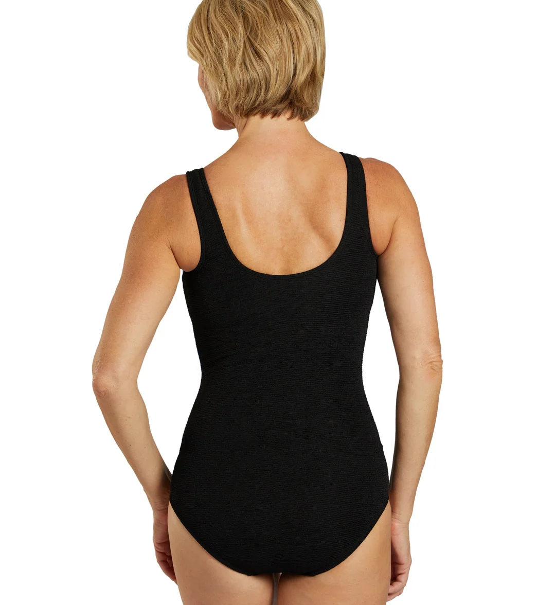 Sporti Textured Chlorine Resistance Asymmetric Colorblock One Piece Slimsuit - Image 5