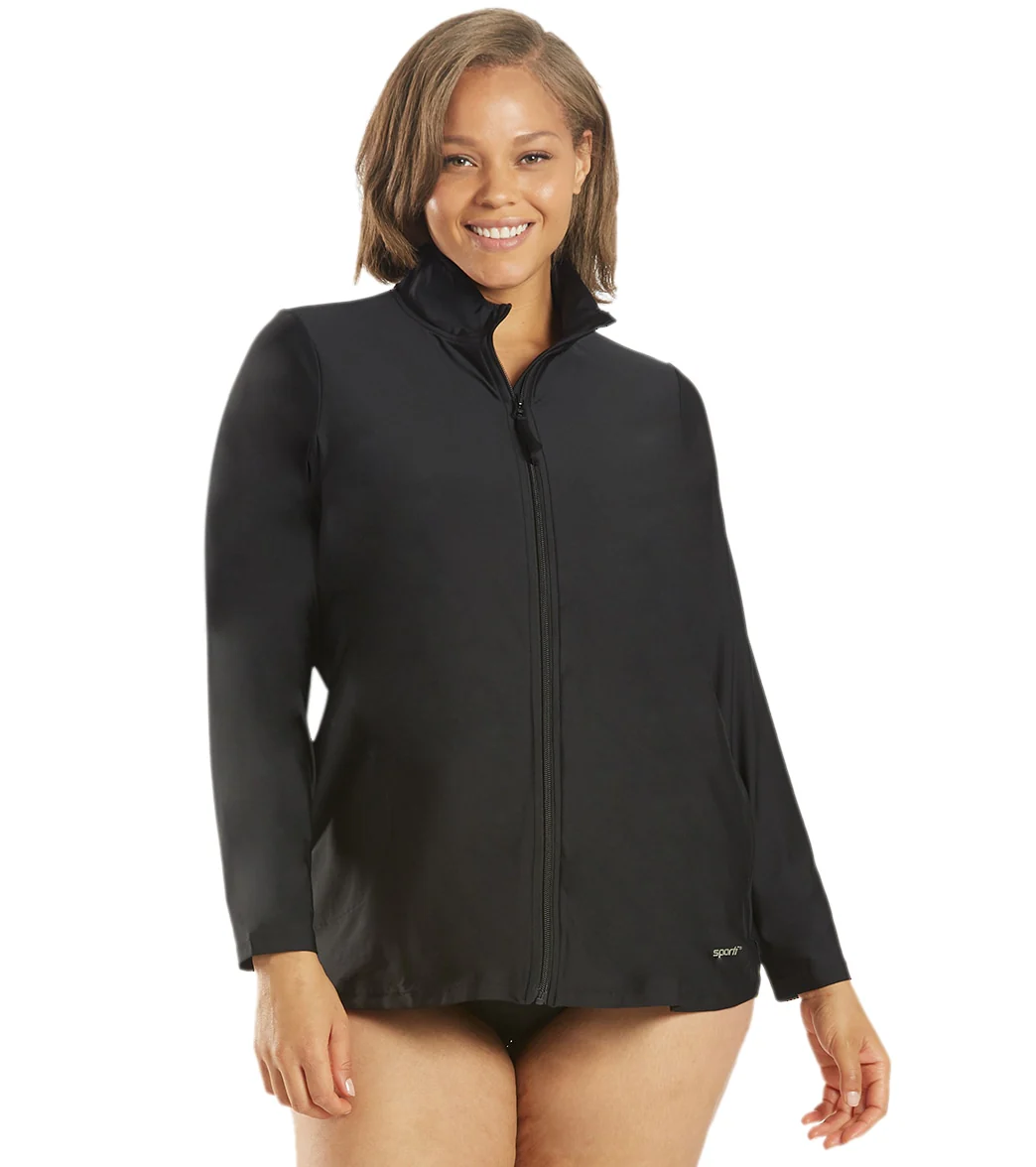 Sporti Women's Plus Size L/S Zip Front UPF 50+ Rash Guard - Image 2