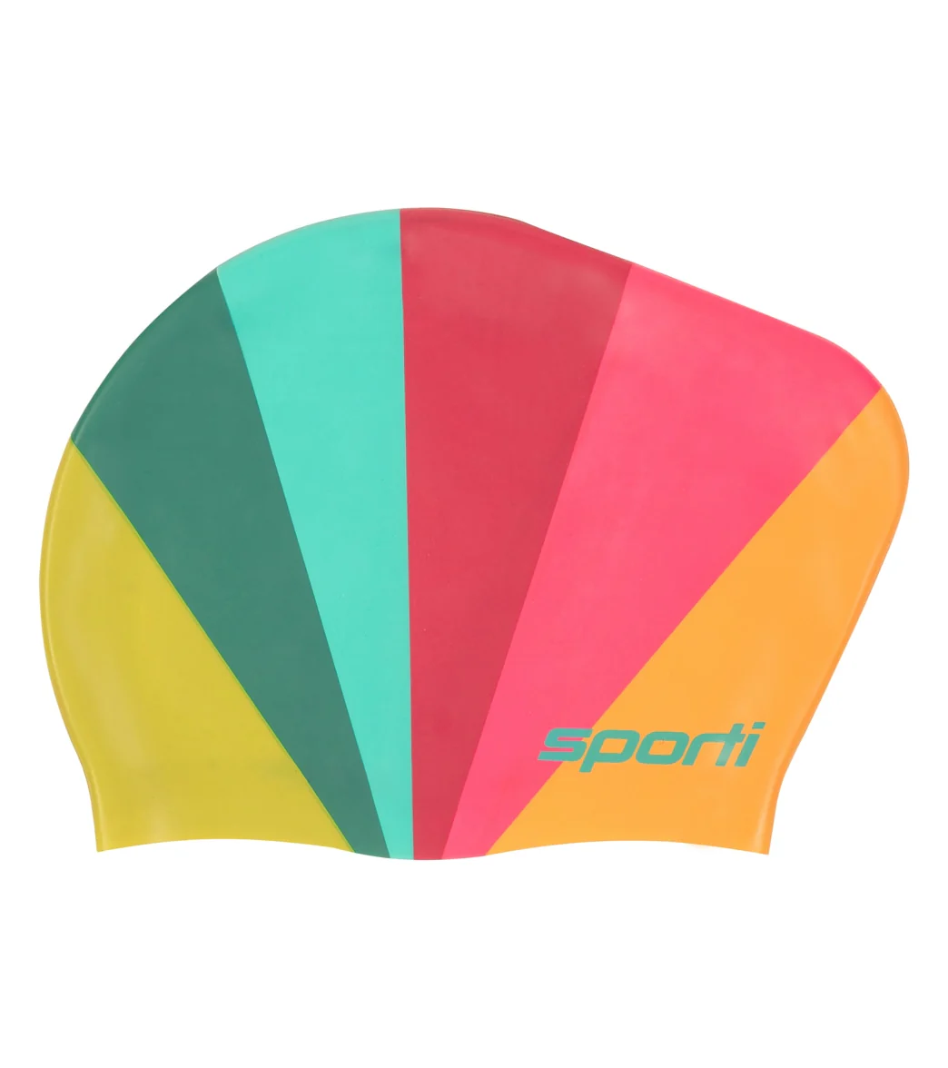 Sporti x She Is This Limited Edition Rainbow Long Hair Bun Silicone Swim Cap - Image 2