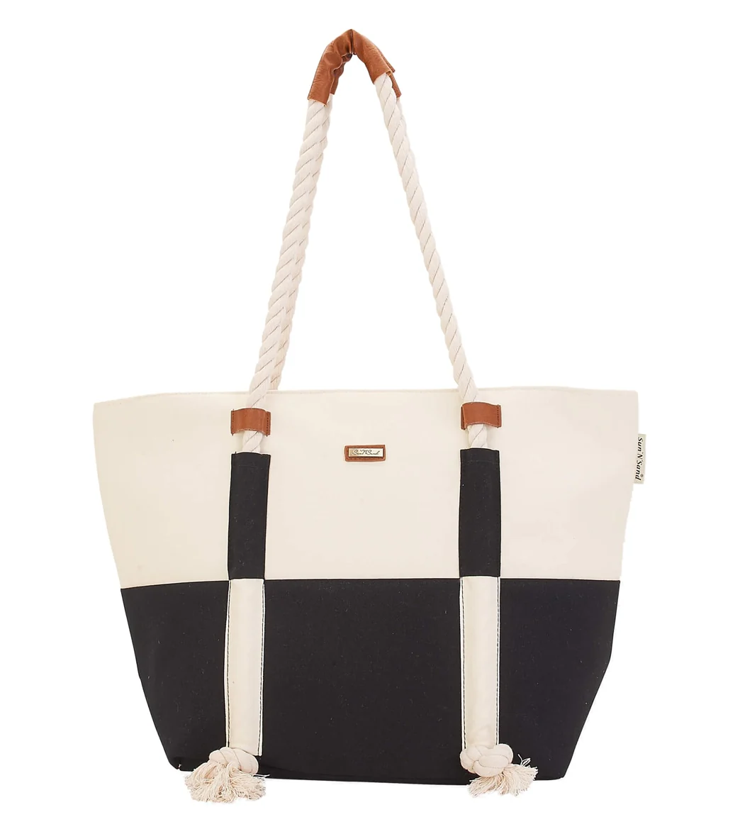 Sun N Sand Block Coloration Canvas Shoulder Tote w/ Rope Handle