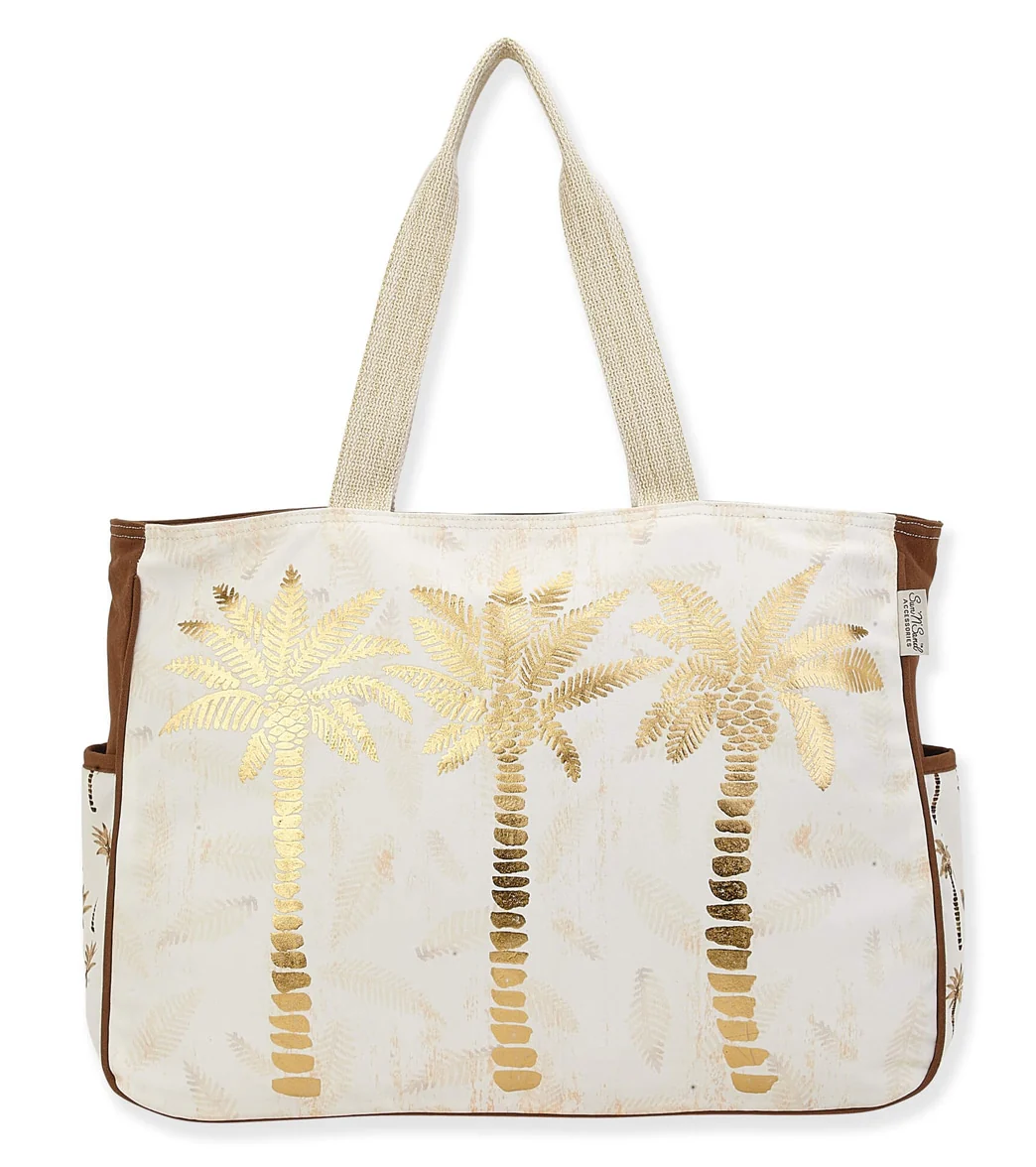 Sun N Sand Gold Metallic Palm Tree Oversized Tote - Image 4