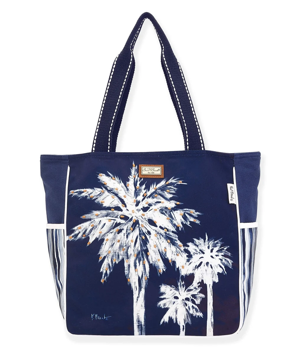 Sun N Sand Navy / White Palm Tree Shoulder Tote - Image 4