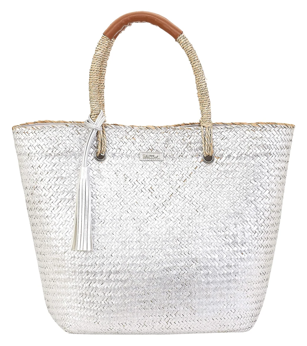 Sun N Sand Silver Metallic Straw Shoulder Tote - Image 3