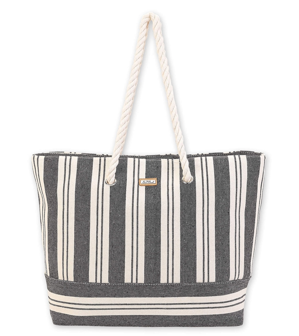 Sun N Sand Striped Canvas Bag w/ Braided Rope Handle - Image 4