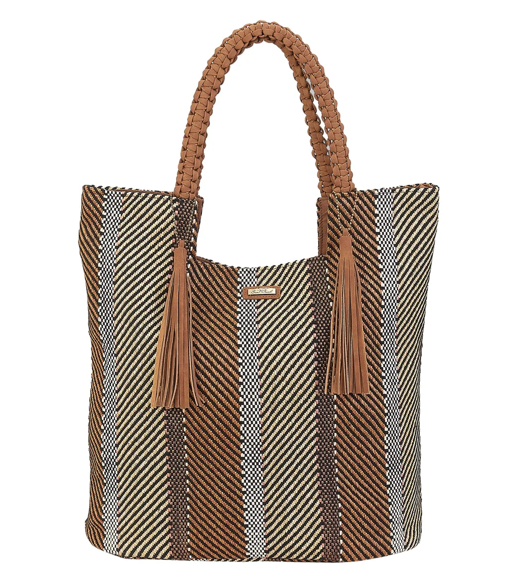 Sun N Sand Striped Shoulder Tote w/ Faux leather Tassels - Image 3