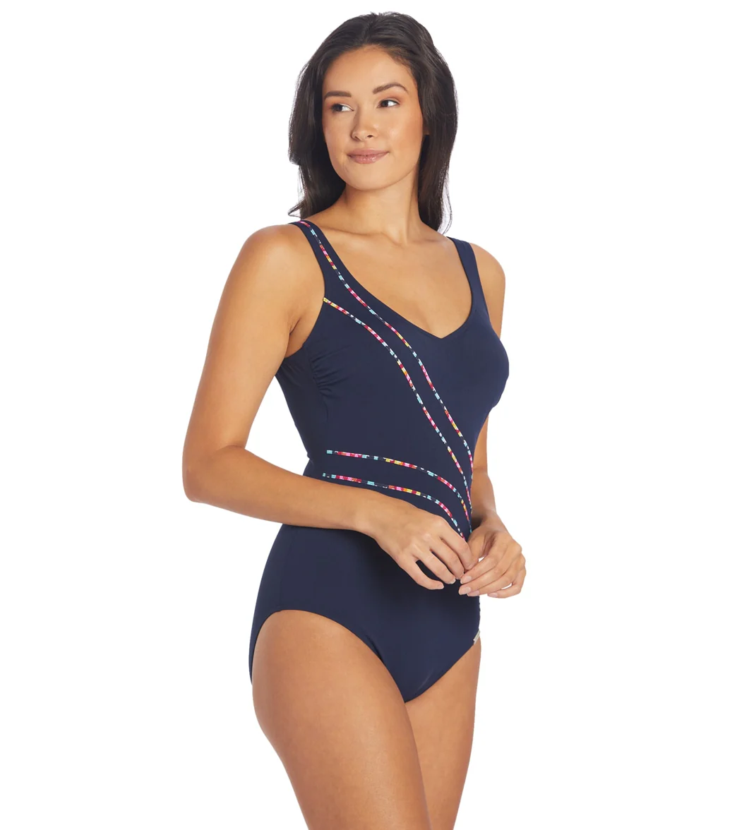 Sunmarin Women's Piped Chlorine Proof One Piece Swimsuit - Image 2