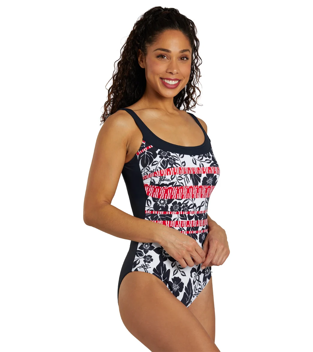 Sunmarin Women's Scoop Neck Floral Mastectomy One Piece Swimsuit - Image 2