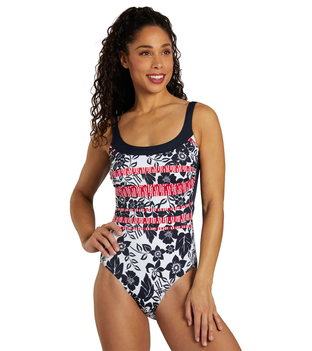 Sunmarin Women's Scoop Neck Floral Mastectomy One Piece Swimsuit - Image 7