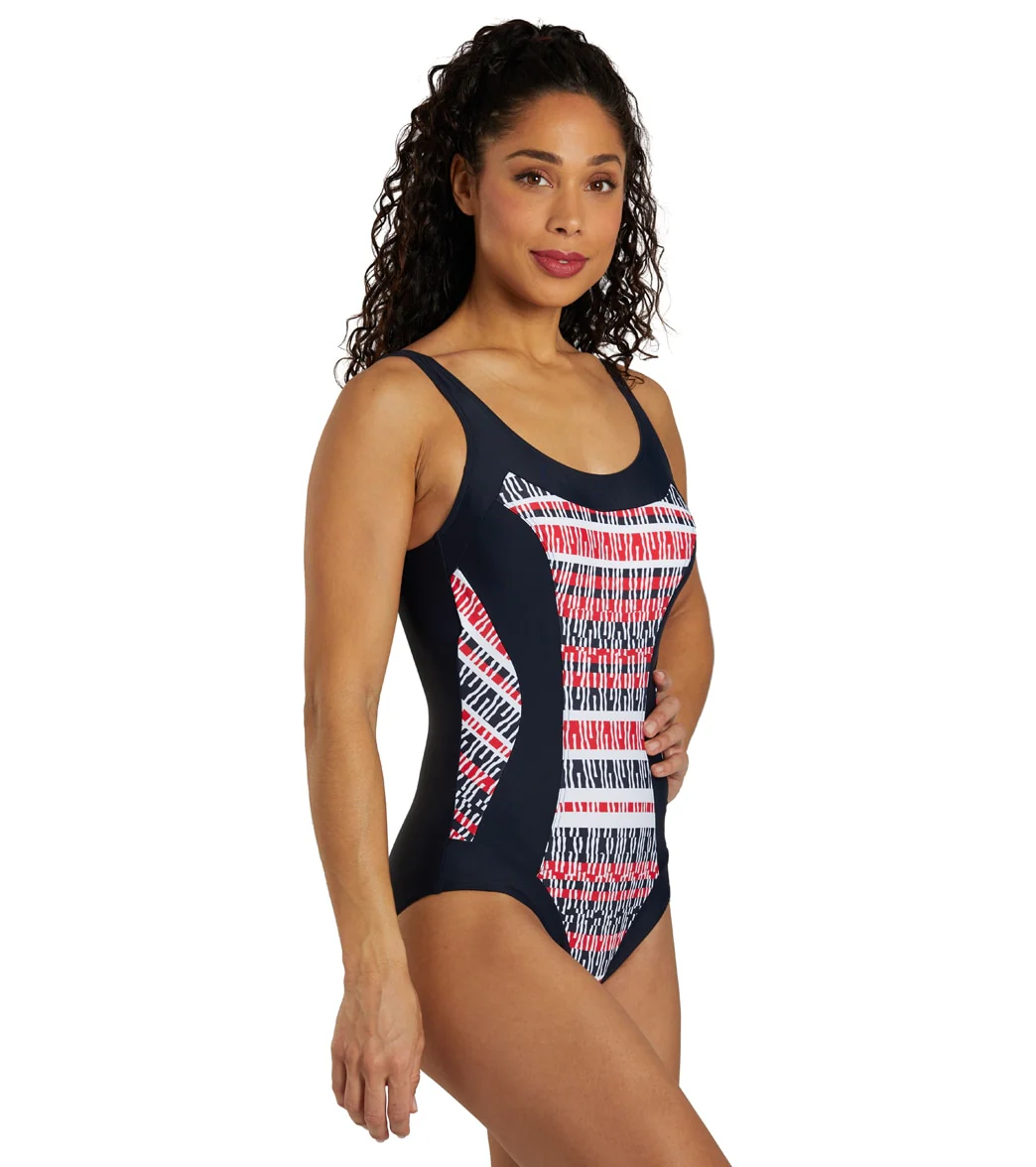 Sunmarin Women's Scoop Neck Geometric Stripe One Piece Swimsuit - Image 2