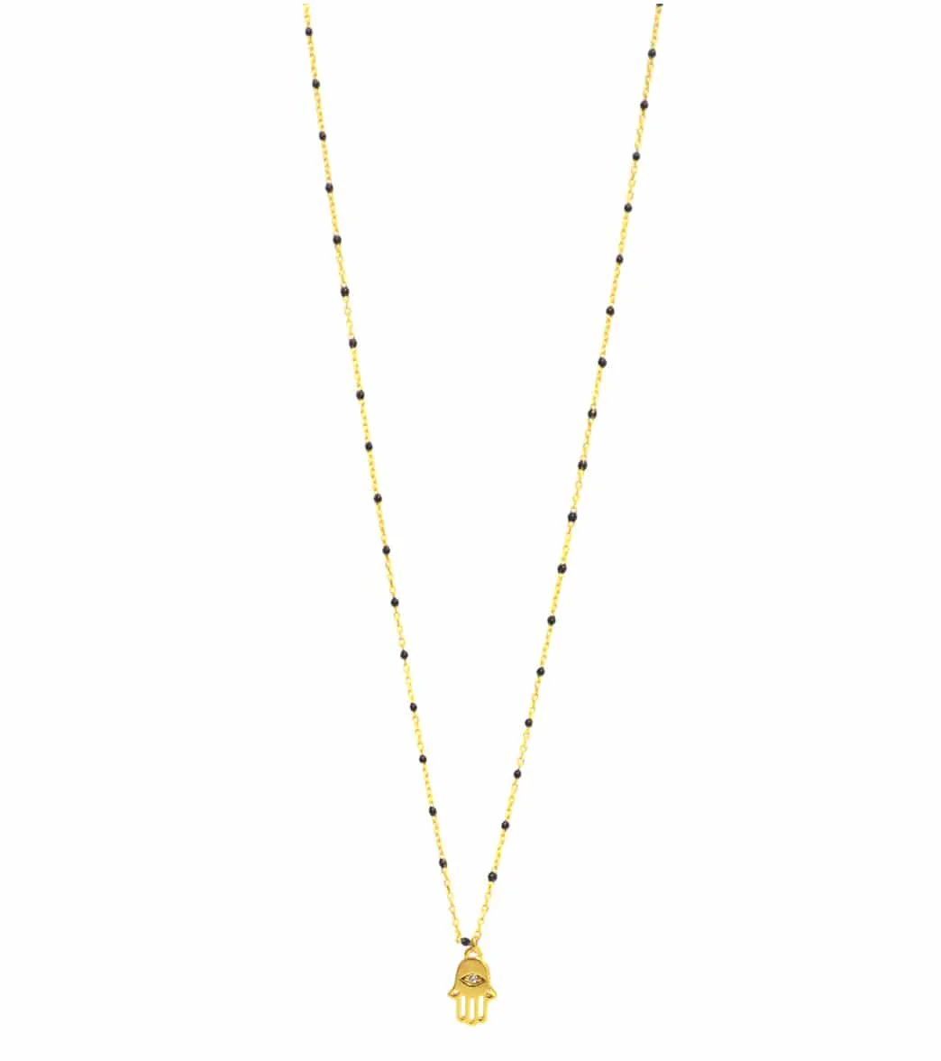 TAI Jewelry Black Enamel Beaded Necklace with Hamsa - Image 3