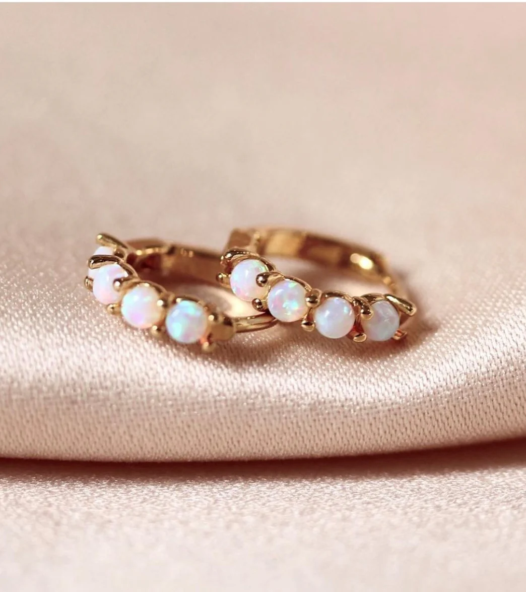 TAI Jewelry Gold Huggies with Opal Accents - Image 2