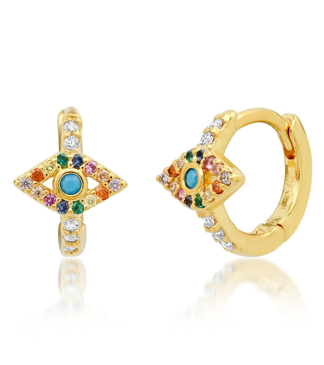 TAI Jewelry Rainbow Pave Evil Eye Huggies