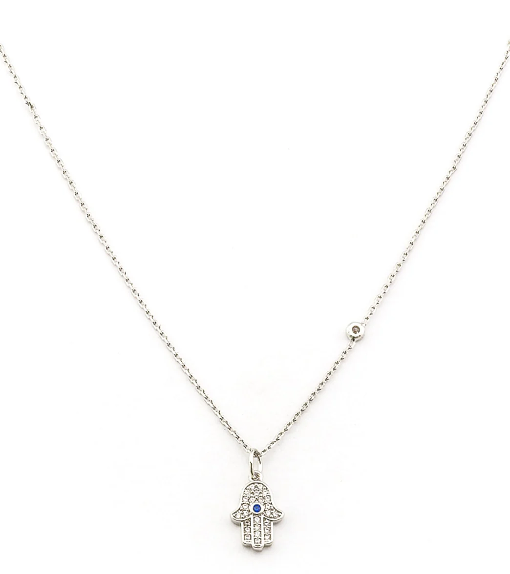 TAI Jewelry Simple Chain Necklace with CZ Hamsa Charm and CZ accent - Image 3