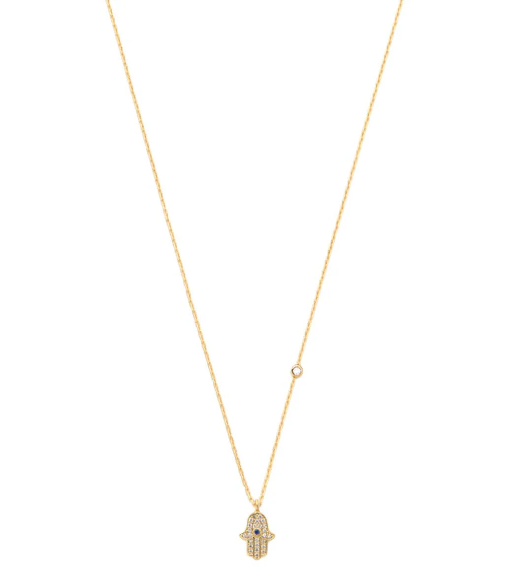 TAI Jewelry Simple Chain Necklace with CZ Hamsa Charm and CZ accent - Image 4