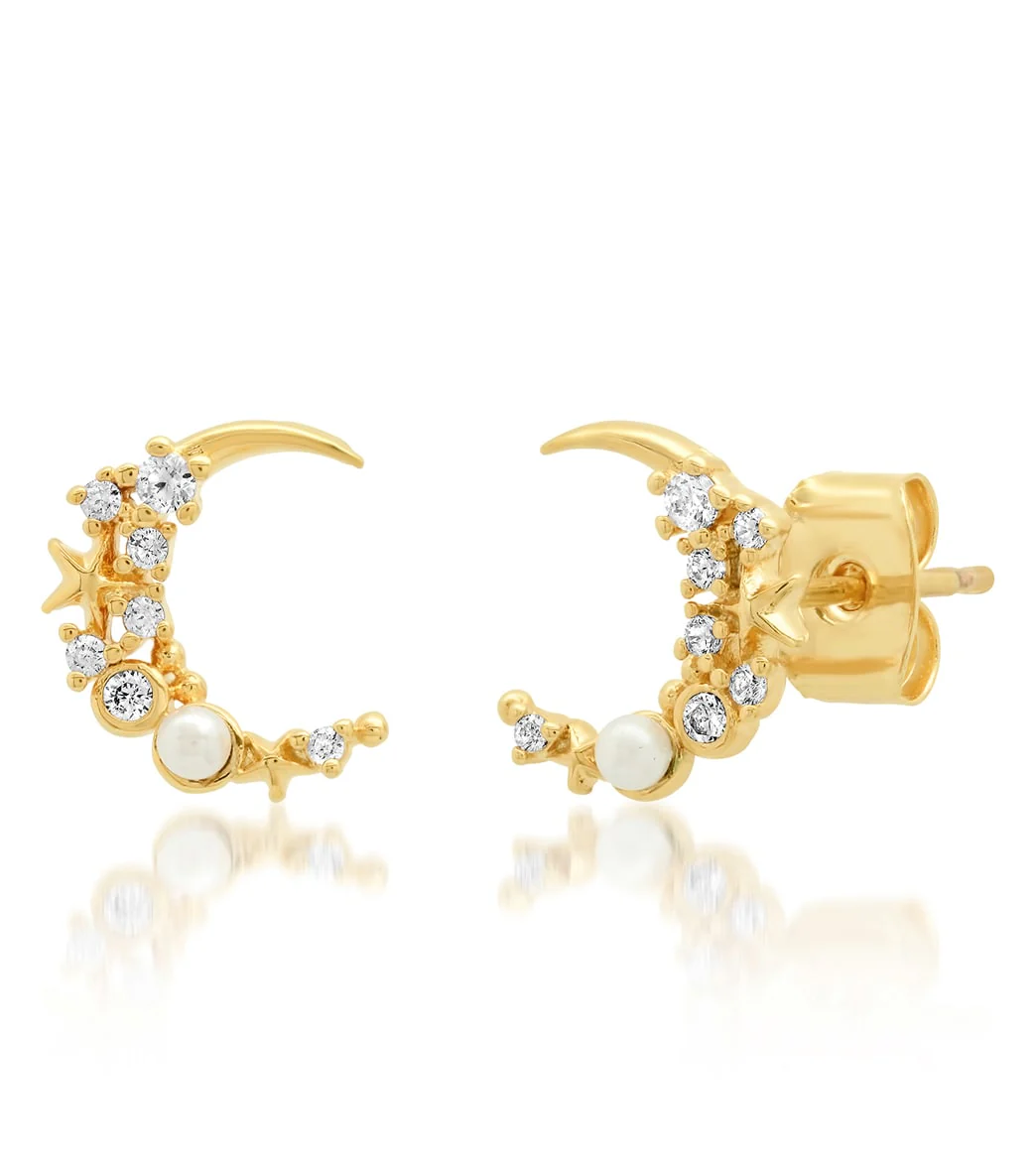 TAI Jewelry Star Moon CZ Pearl Studs - Image 3