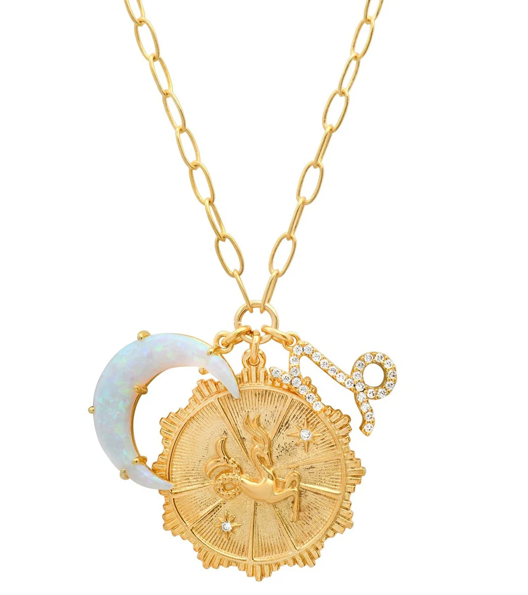TAI Jewelry Zodiac Coin Necklace with Opal Moon Charm - Image 3
