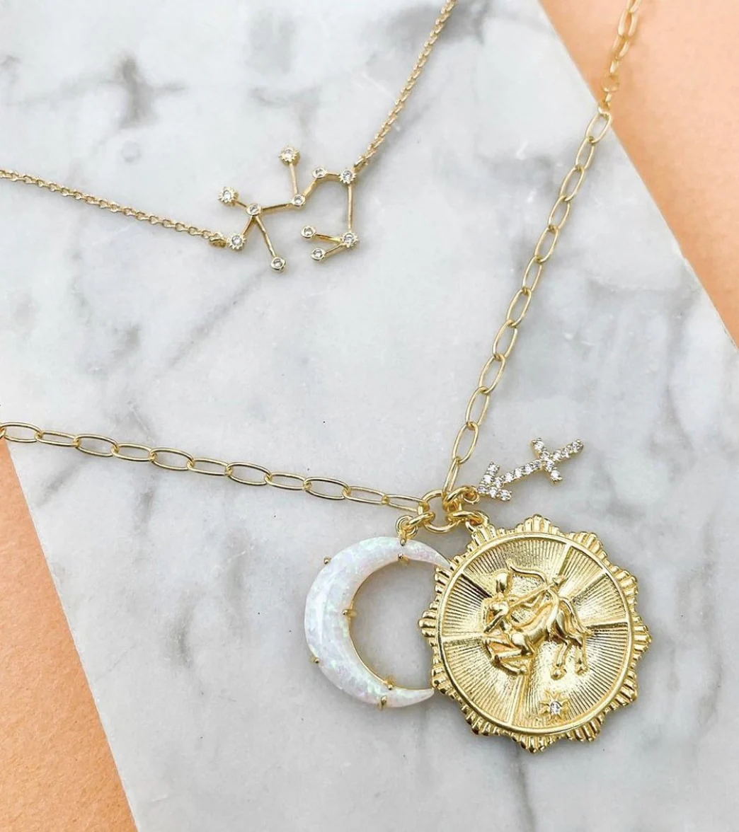 TAI Jewelry Zodiac Coin Necklace with Opal Moon Charm - Image 5